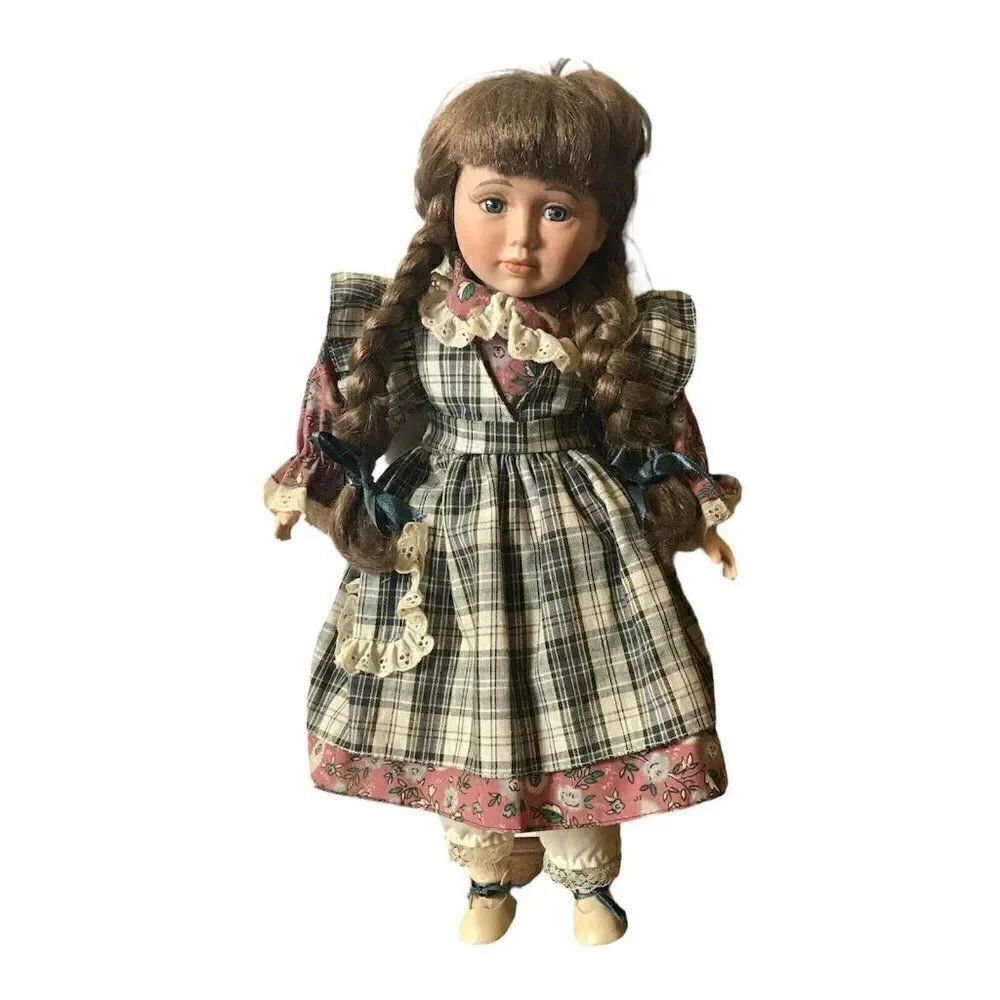 Long Brown Braided Hair Porcelain Doll Blue Eyes Seymour Mann Vtg 1997